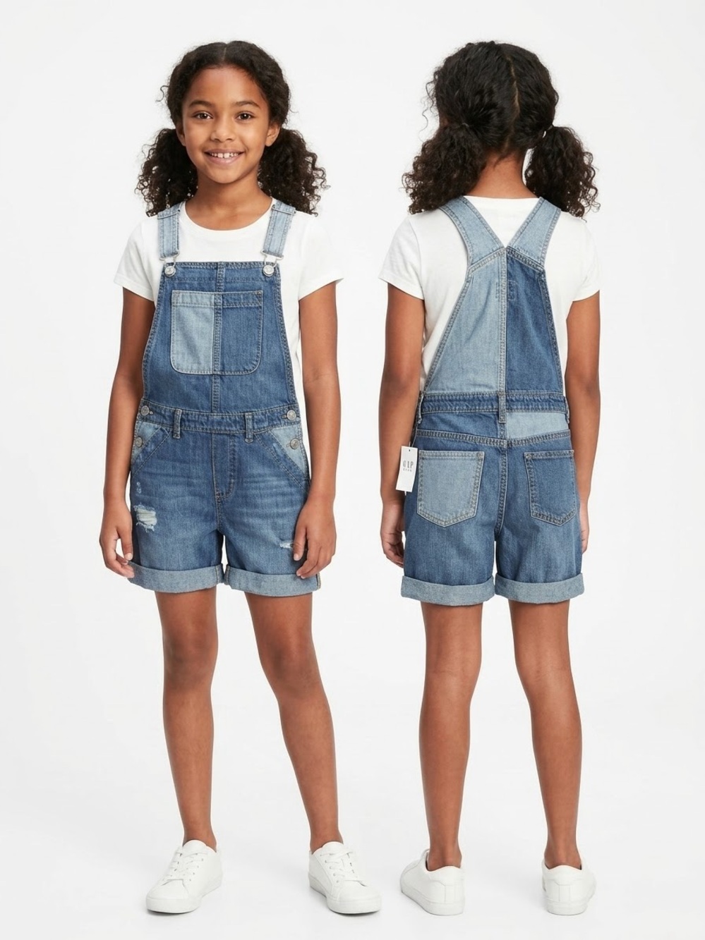 NWT Gap Kids Gap For Good Girls M (8) Blue Denim Overall Shorts
